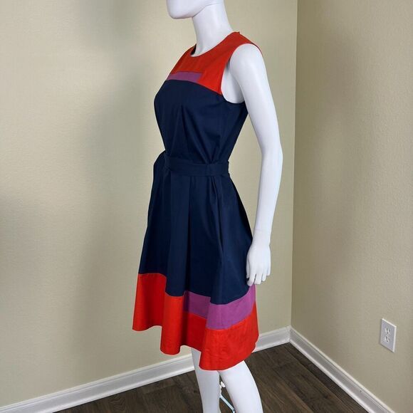 Boss Hugo Boss Hadesa Colorblocked Cotton Poplin Fit & Flare Mini Dress Modern - Picture 8 of 16